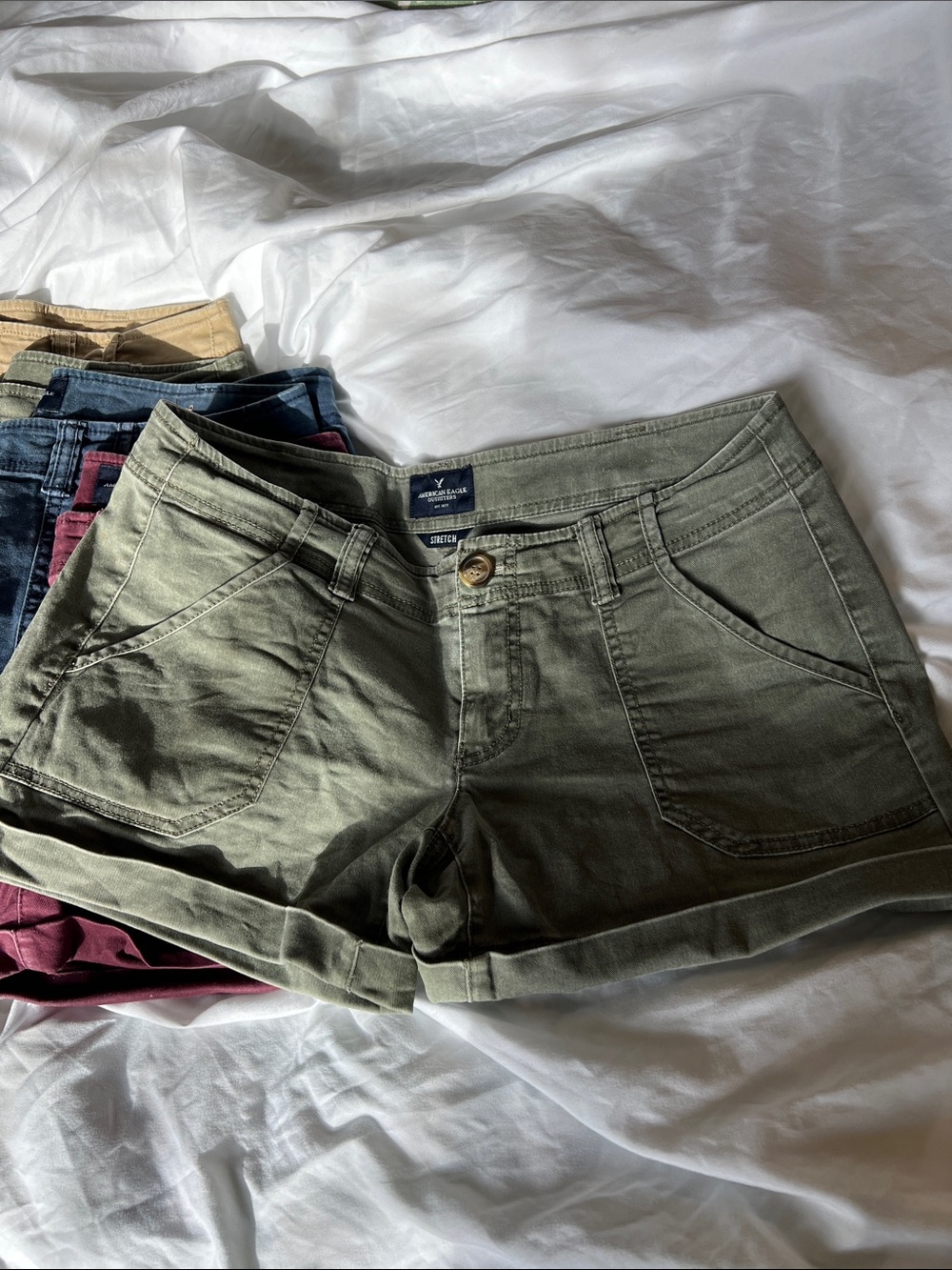 5 Pair American Eagle Outfitters Women's Shorts - Olive, Burgundy, Blue, Tan - Picture 2 of 6